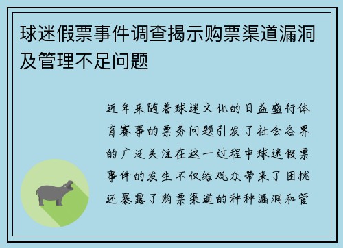球迷假票事件调查揭示购票渠道漏洞及管理不足问题